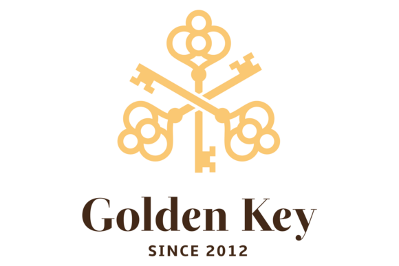 Golden Key Emblem. Decorative Business L: Unlocking Brand Potential